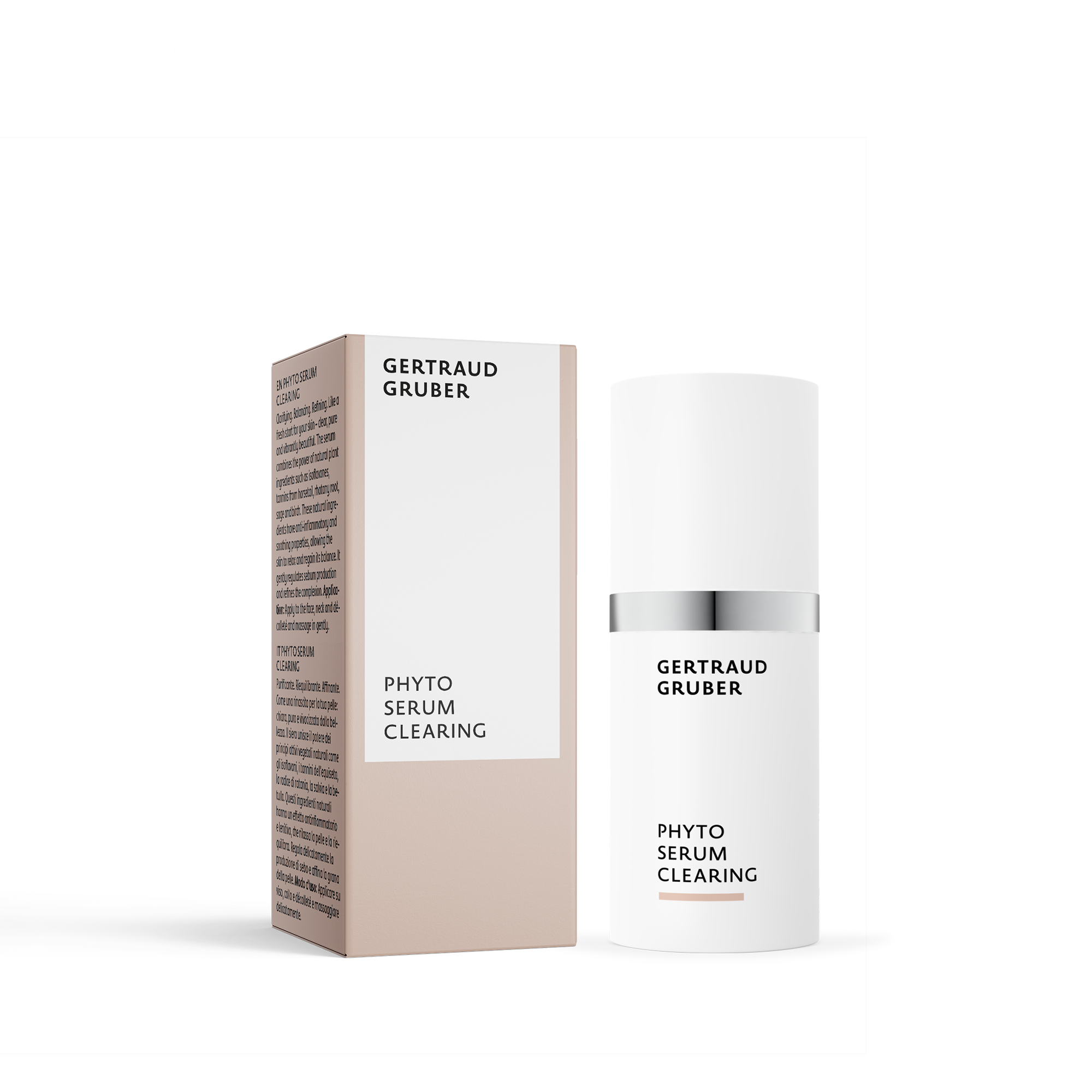 Phyto Serum Clearing von Gertraud Gruber Kosmetik als klärendes Serum für unreine Haut im Spender mit Faltschachtel