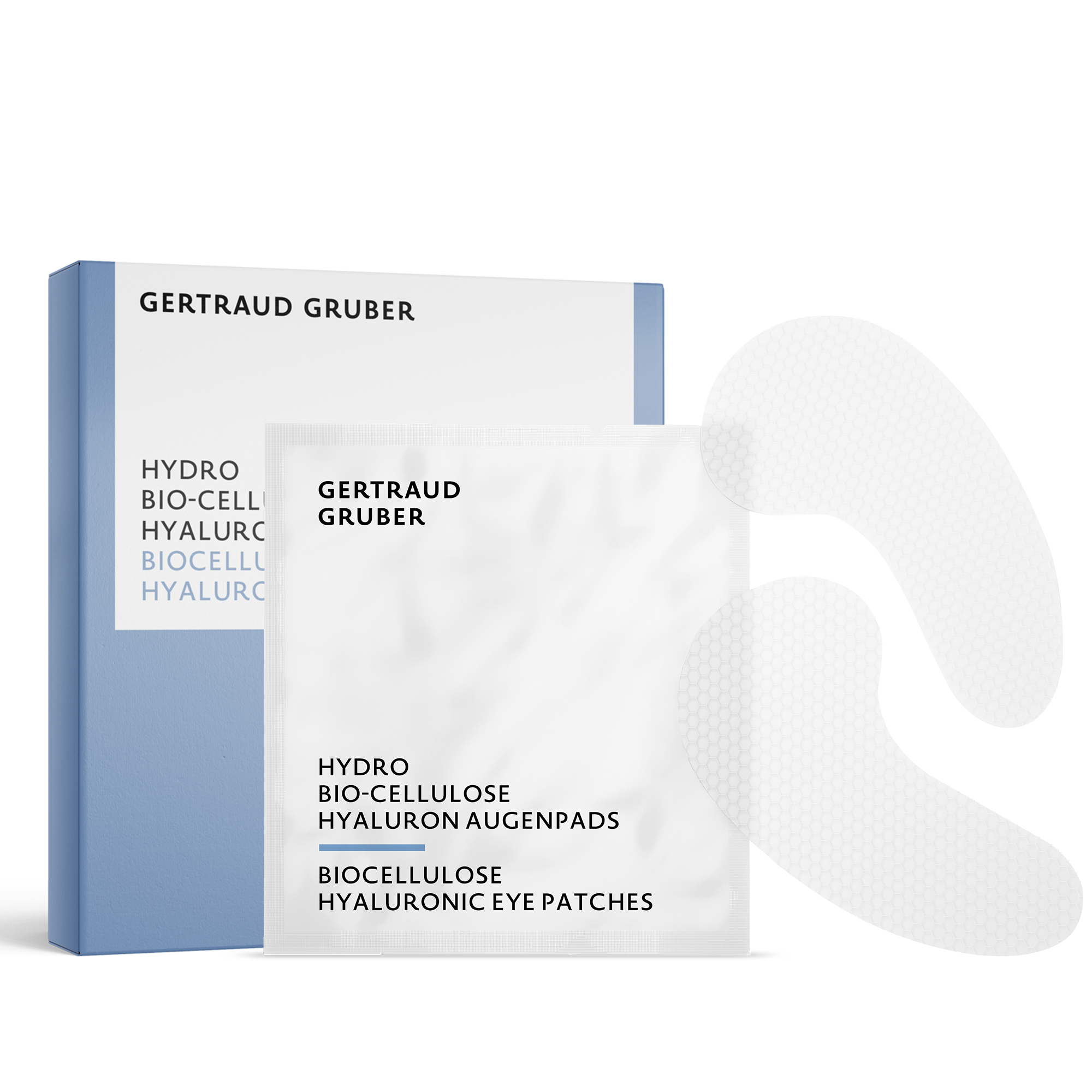 Sachet Bio-Cellulose Hyaluron Augenpads mit Faltschachtel von Gertraud Gruber Kosmetik mit zwei Augenpads
