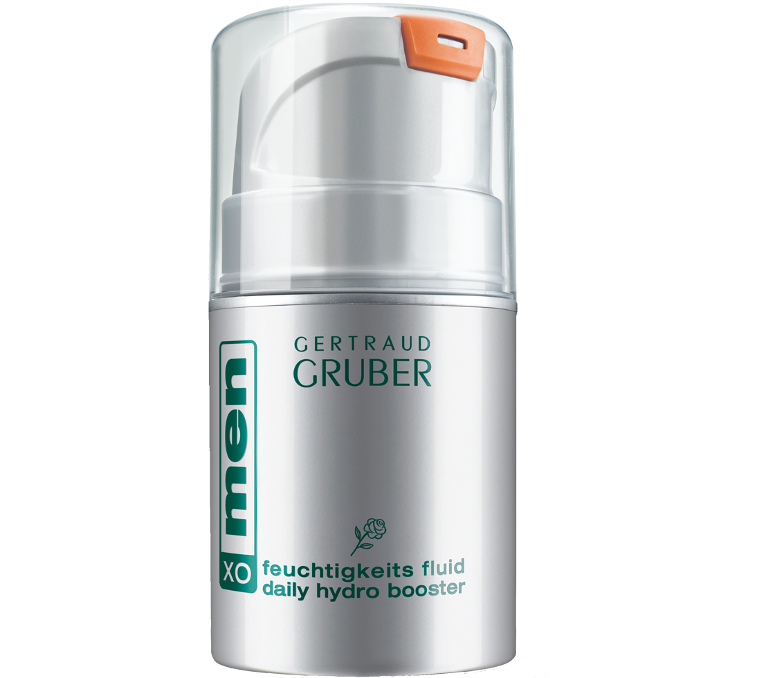 menXO Feuchtigkeitsfluid in grauem Pumpspender von Gertraud Gruber Kosmetik