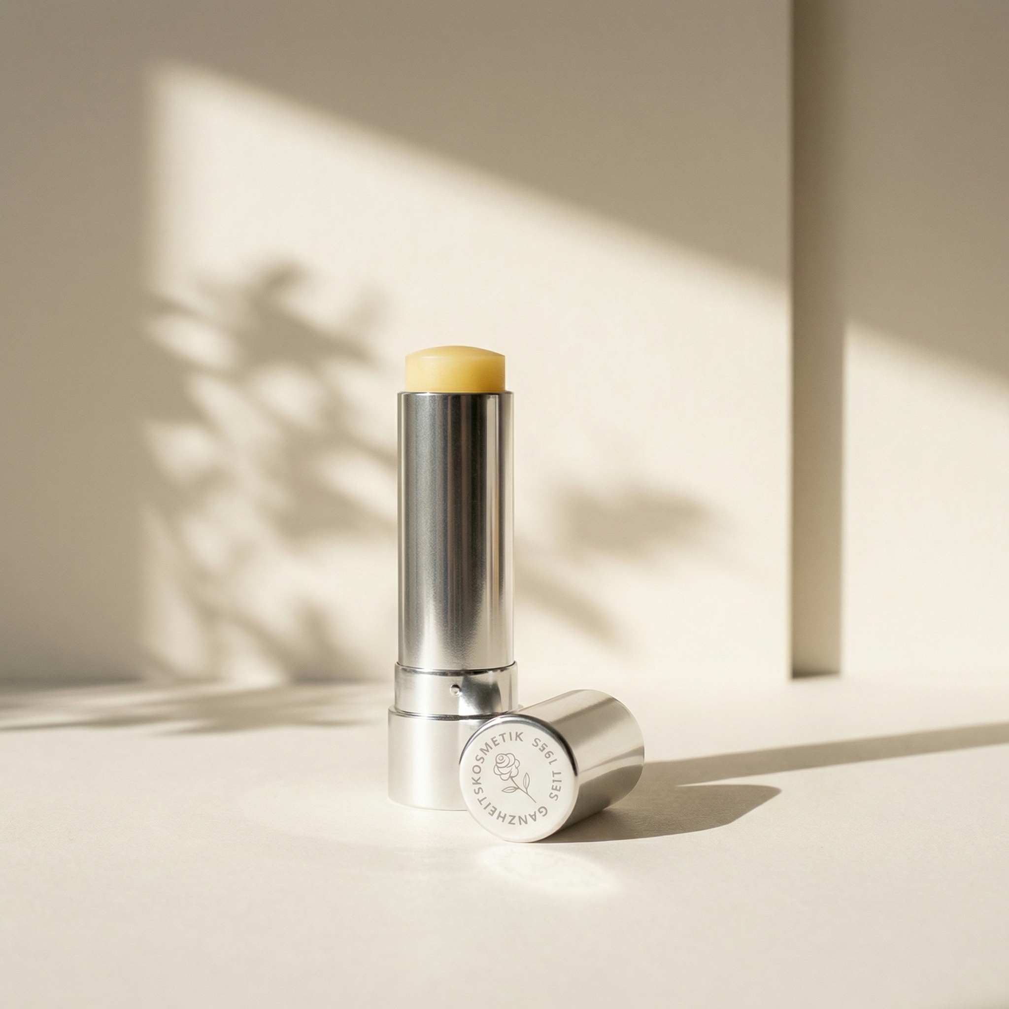 Gertraud Gruber Kosmetik Lippenpflegestift LSF30 vor hellbeiger Wand