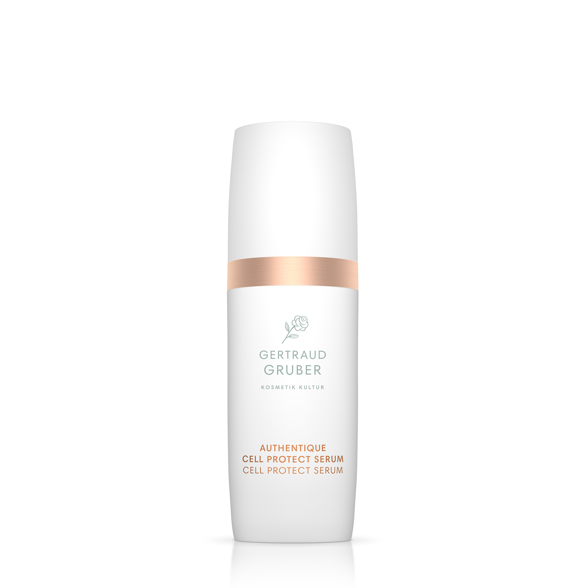 Authentique Cell Protect Serum in weißem Pumpspender von Gertraud Gruber Kosmetik