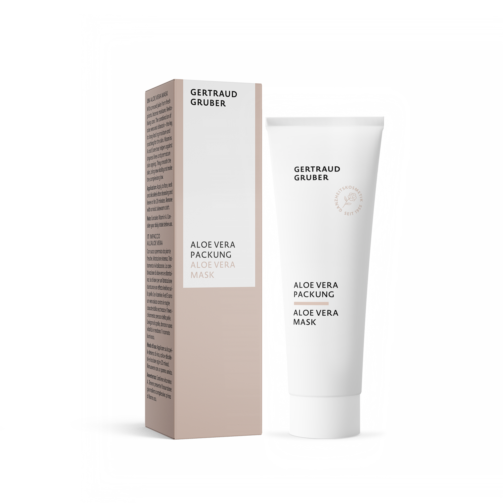 Aloe Vera Packung in weißer Tube mit Faltschachtel von Gertraud Gruber Kosmetik