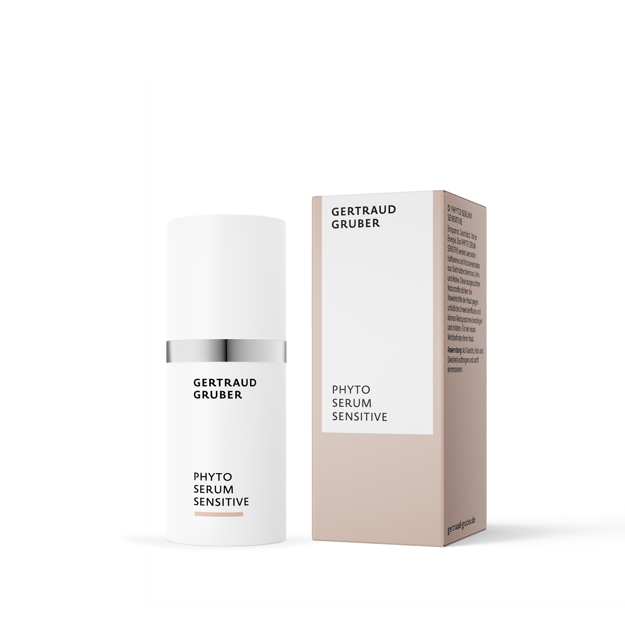 Phyto Serum Sensitive von Gertraud Gruber Kosmetik als beruhigendes Serum für empfindliche Haut im Spender mit Faltschachtel