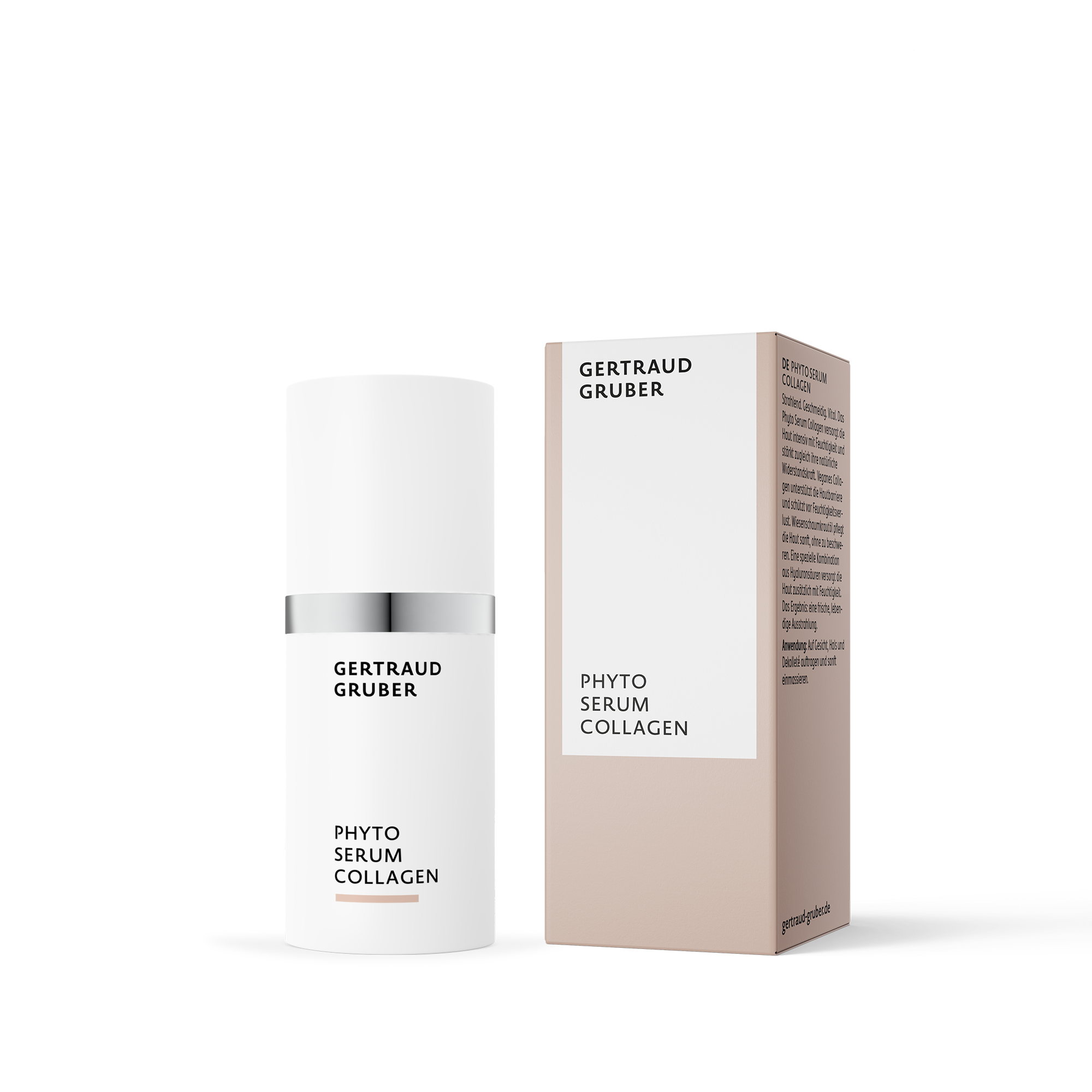 Phyto Serum Collagen in weißem Pumpspender mit Faltschachtel von Gertraud Gruber Kosmetik